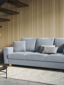 Sofá cama de terciopelo Moghan (3 plazas), con espacio de almacenamiento, Tapizado: 100% terciopelo de poliés, Estructura: madera de pino maciza, ag, Patas: metal revestido, Terciopelo azul claro, patas dorado, An 235 x F 100 cm