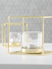 Waxinelichthoudersset Pazo, 2-delig, Windlicht: glas, Frame: gecoat metaal, Transparant, messingkleurig, Set met verschillende formaten
