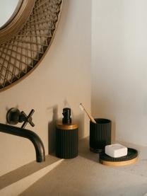 Dávkovač mýdla s dřevěným dekorem Laura, Umělá hmota, akáciové dřevo, Černá, Ø 8 cm, V 18 cm