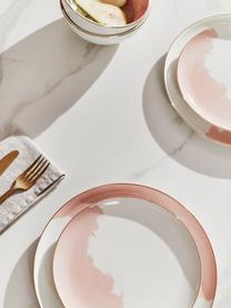 Porseleinenen dinerborden Rosie met abstract patroon en goudkleurige rand, 2 stuks, Porselein, Wit, roze, Ø 26 x H 2 cm