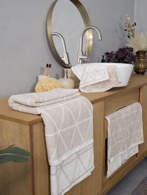 Súprava obojstranných uterákov s grafickým vzorom Elina, 3 diely, Piesková a krémovobiela, vzorovaná, Súprava s rôznymi veľkosťami