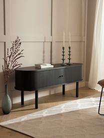 Credenza bassa con fronte scanalato Calary, Gambe: legno massiccio di querci, Nero, Larg. 138 x Alt. 55 cm