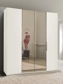 Armario con espejo Monaco, 4 puertas, Estructura: material a base de madera, Barra: metal recubierto, Blanco, puertas con espejo, An 200 x Al 216 cm