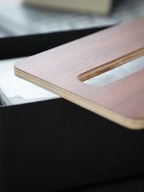 Kosmetiktuchbox Rin mit abnehmbaren Bambus-Deckel, Deckel: Holz, Box: Stahl, lackiert, Schwarz, Dunkelbraun, B 26 x H 8 cm