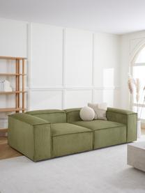 Sofa modułowa ze sztruksu Lennon (3-osobowa), Tapicerka: sztruks (92% poliester, 8, Stelaż: lite drewno sosnowe z cer, Nogi: tworzywo sztuczne, Zielony sztruks, S 238 x G 119 cm