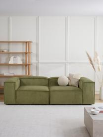 Sofa modułowa ze sztruksu Lennon (3-osobowa), Tapicerka: sztruks (92% poliester, 8, Stelaż: lite drewno, sklejka, Nogi: tworzywo sztuczne, Zielony sztruks, S 238 x G 119 cm