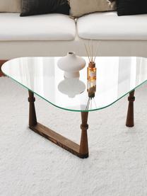 Tavolino da salotto con piano in vetro NuO, Gambe: legno, Legno scuro, trasparente, Larg. 96 x Alt. 41 cm