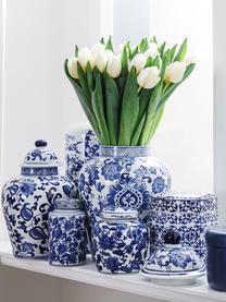 Kleine Deckelvase Annabelle aus Porzellan, Porzellan, Weiß, Blau, Ø 8 x H 14 cm