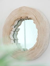 Espejo de pared redondo de madera de Paulownia Nature, Espejo: cristal, Beige, Ø 28 cm