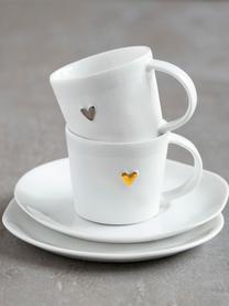 Espressokopje Heart met schoteltje van porselein, Geglazuurd porselein, Wit, goudkleurig, Ø 6 x H 5 cm, 80 ml