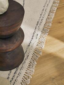 Handgetuft katoenen vloerkleed Asisa met zigzaggend patroon en franjes, 100% katoen, Beige, zwart, B 120 x L 180 cm (maat S)