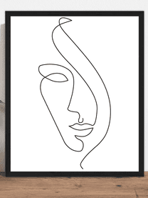 Stampa digitale incorniciata Abstract Face II, Cornice: legno di faggio verniciat, Immagine: stampa digitale su carta,, Nero, bianco, Larg. 53 x Alt. 63 cm