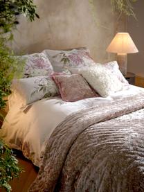 Housse de couette en satin de coton à motif floral Margot, Beige, larg. 260 x long. 240 cm