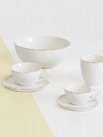 Handgemachte Tassen mit Untertassen Bella mit Goldrand, 2er-Set, Porzellan, Cremeweiß, Ø 10 x H 6 cm