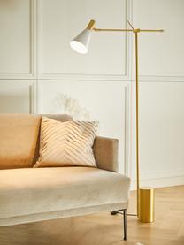 Leeslamp Sia in wit-goudkleur, Lampenkap: gepoedercoat metaal, Lampvoet: vermessingd metaal, Wit, messingkleurig, D 60 x H 162 cm