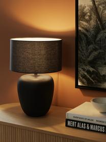 Lampada grande da tavolo in ceramica Eileen, Paralume: lino (100 % poliestere), Base della lampada: ceramica, Nero, opaco, Ø 33 x Alt. 48 cm