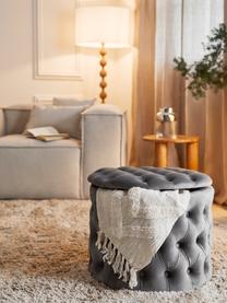 Puf de terciopelo Chiara, con espacio de almacenamiento, Tapizado: terciopelo (poliéster) Al, Estructura: madera de eucalipto, Gris oscuro, Ø 50 x Al 42 cm