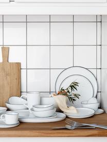 Handgemaakte serveerplateau Salt van porselein, L 30 x B 20 cm, Porselein, Gebroken wit met zwarte rand, L 30 x B 20 cm