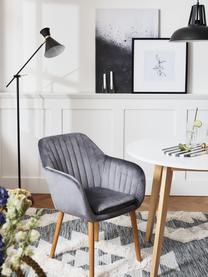 Sametová židle s područkami a dřevěnými nohami Emilia, Tmavě šedá, dubové dřevo, Š 57 cm, H 59 cm