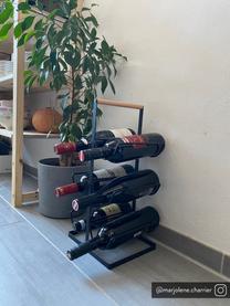 Wijnrek Hadena voor 6 flessen, Frame: gepoedercoat metaal, Zwart, helder hout, B 24 x H 46 cm