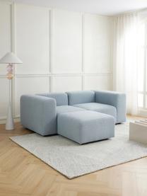 Modulaire bouclé bank Lena (3-zits) met kruk, Bekleding: bouclé (93% polyester, 6%, Frame: grenenhout, multiplex, ha, Poten: kunststof, Bouclé lichtblauw, B 209 x D 181 cm