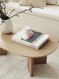 Tavolino ovale in legno Toni, Pannello di fibra a media densità (MDF) con finitura in frassino, verniciato, Legno chiaro, Larg. 100 x Alt. 35 cm