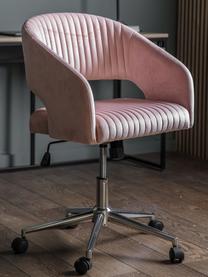 Samt-Schreibtischstuhl Murray, höhenverstellbar, Bezug: Polyestersamt, Beine: Metall, galvanisiert, Rollen: Kunststoff (Nylon), Samt Rosa, Chromfarben, B 56 x T 52 cm