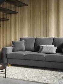 Sofá cama de terciopelo Moghan (3 plazas), con espacio de almacenamiento, Tapizado: 100% terciopelo de poliés, Estructura: madera de pino maciza, ag, Patas: metal revestido, Terciopelo gris claro, patas dorado, An 235 x F 100 cm