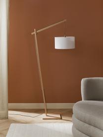 Lampe de lecture style scandinave Woody, Blanc, brun clair, larg. 81 x haut. 166 cm