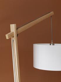 Lampada da terra scandi Woody, Paralume: misto cotone, Base della lampada: metallo con impiallacciat, Bianco, marrone chiaro, Larg. 81 x Alt. 166 cm
