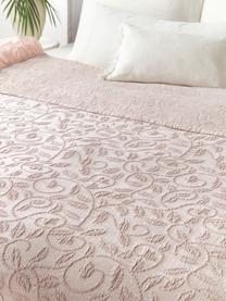 Plaid coton texturé à volants et motif floral Clara, 99 % coton, 1 % élasthanne, Vieux rose, larg. 180 x long. 250 cm