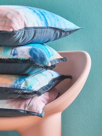 Kussenhoes Colori in aquarel look met franjes, Franjes: 100% polyester, Blauwtinten, B 50 x L 50 cm