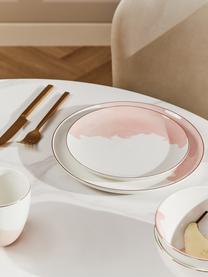Porzellan Frühstücksteller Rosie mit abstraktem Muster, 2 Stück, Porzellan, Cremeweiß, Rosa, mit Goldrand, Ø 21 x H 2 cm