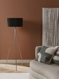 Lampa podłogowa trójnóg z kloszem z tkaniny Cella, Czarny, odcienie chromu, Ø 45 x W 147 cm