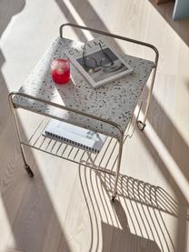 Metall-Servierwagen Wave mit Terrazzo in Weiß, Tischplatte: Terrazzo, Gestell: Metall, vernickelt, Weiß, Silberfarben, B 50 x H 51 cm