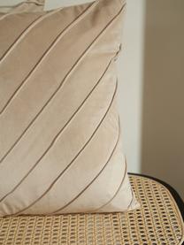 Housse de coussin en velours beige Leyla, Velours (100 % polyester), Beige, larg. 40 x long. 40 cm