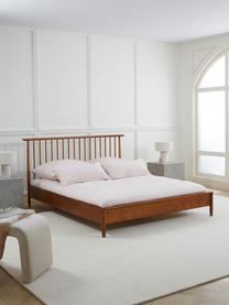 Łóżko z litego drewna sosnowego z zagłówkiem Windsor, Lite drewno sosnowe z certyfikatem FSC, Ciemne drewno sosnowe, S 140 x D 200 cm