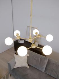 Grote ronde hanglamp Aurelia, Baldakijn: vermessingd metaal, Wit, messingkleurig, Ø 61  x H 78 cm