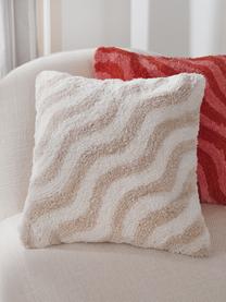 Flauschige Kissenhülle Gaja, Vorderseite: 100% Polyester, Rückseite: 100% Baumwolle, Beige, Cremeweiß, B 45 x L 45 cm