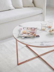 Tavolino da salotto con piano in vetro effetto marmo Antigua, Struttura: acciaio ottonato, Bianco-grigio marmorizzato, rosato, Ø 80 x Alt. 45 cm