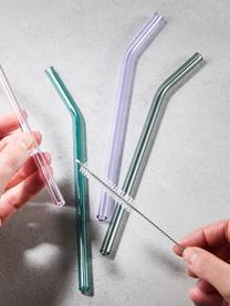 Glas-Strohhalme Long Drink mit Bürste, 4er-Set, Borosilikatglas, Rosa, Lila, Türkis, Silberfarben, L 24 cm