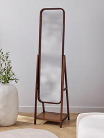 Miroir sur pied avec cadre et étagère en bois Matteo, Brun, larg. 43 x haut. 170 cm