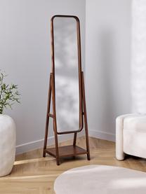 Miroir sur pied avec cadre et étagère en bois Matteo, Brun, larg. 43 x haut. 170 cm