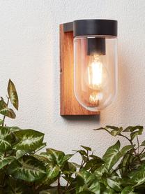 Aplique de exterior en look madera Cabar, Pantalla: vidrio, Anclaje: metal con aspecto de made, Estructura: metal recubierto, Marrón, negro, transparente, An 10 x Al 21 cm