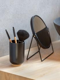 Badkamer accessoiresset Decent in zwart, 6-delig, Houder: polypropyleen, Deksel: bamboe, Zwart, helder hout, Set met verschillende formaten