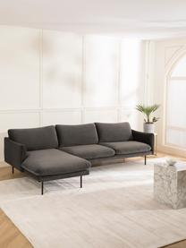Canapé d'angle en velours pieds en métal Moby, Velours brun-gris, larg. 280 x prof. 160 cm, méridienne à gauche