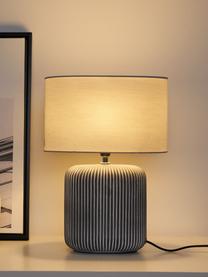 Gestreepte ovale keramische tafellamp Pure Shine, Lampenkap: stof, Lampvoet: keramiek, Wit, grijs, zwart, Ø 27 x H 38 cm