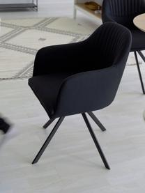 Chaise rembourrée pivotante à accoudoirs Lola, Tissu noir, pieds noir, larg. 58 x prof. 53 cm