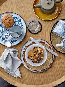 Handgemaakte ontbijtborden Molly met blauw bloemmotief, set van 3, Keramiek, Wit, blauwtinten, Ø 24 cm