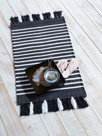 Alfombrilla de baño con flecos Stripes & Structure, 100% algodón, Gris antracita, blanco crudo, An 60 x L 100 cm